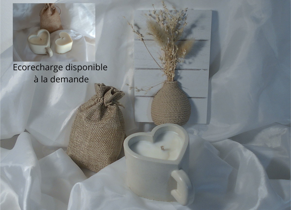 Cafféa - bougie coeur en pot jesmonite forme tasse - Cire de soja - Fait main à Nice