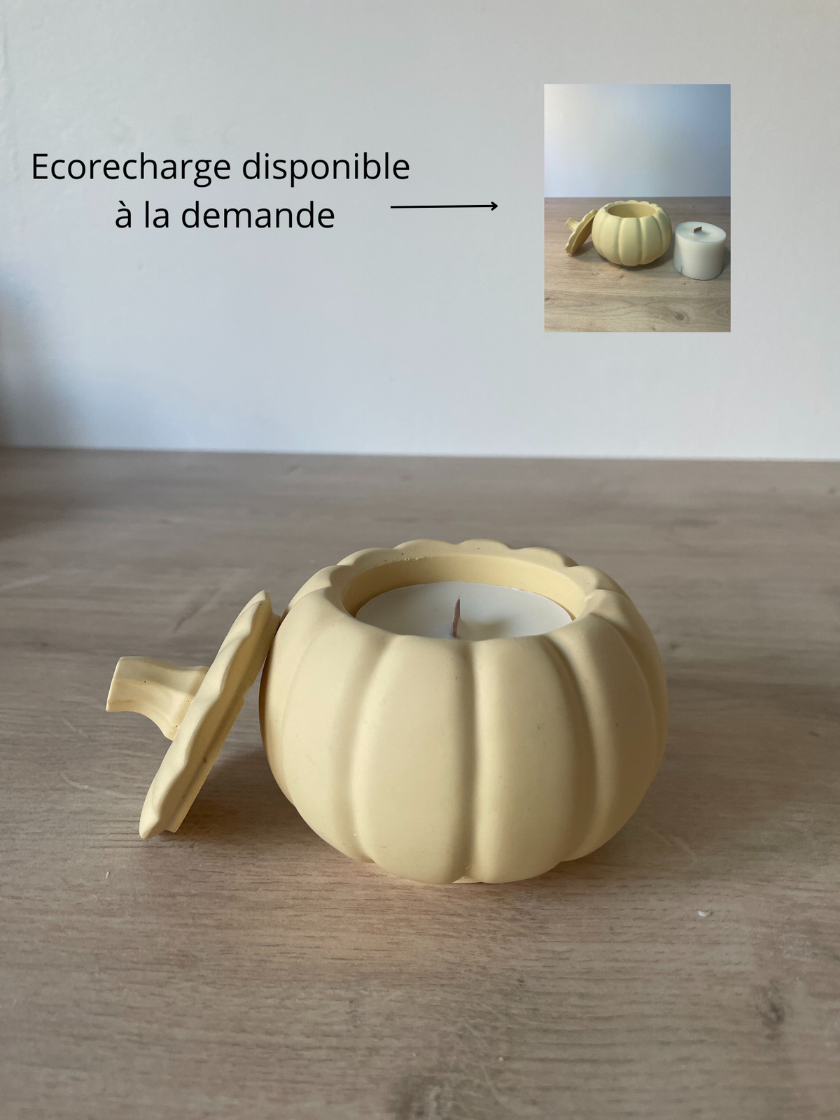 Pumpkéa - bougie en pot jesmonite citrouille avec couvercle - Cire de soja - Fait main à Nice