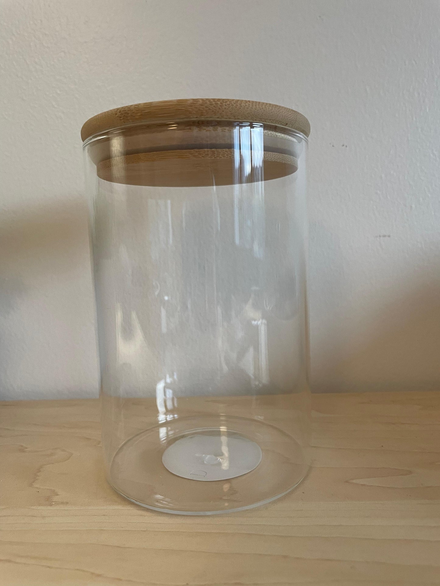 Pot en verre personnalisable avec couvercle en bois