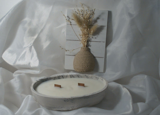 Althéa - détail marbré jesmonite, 2 mèches en bois - Bougie artisanale Nice