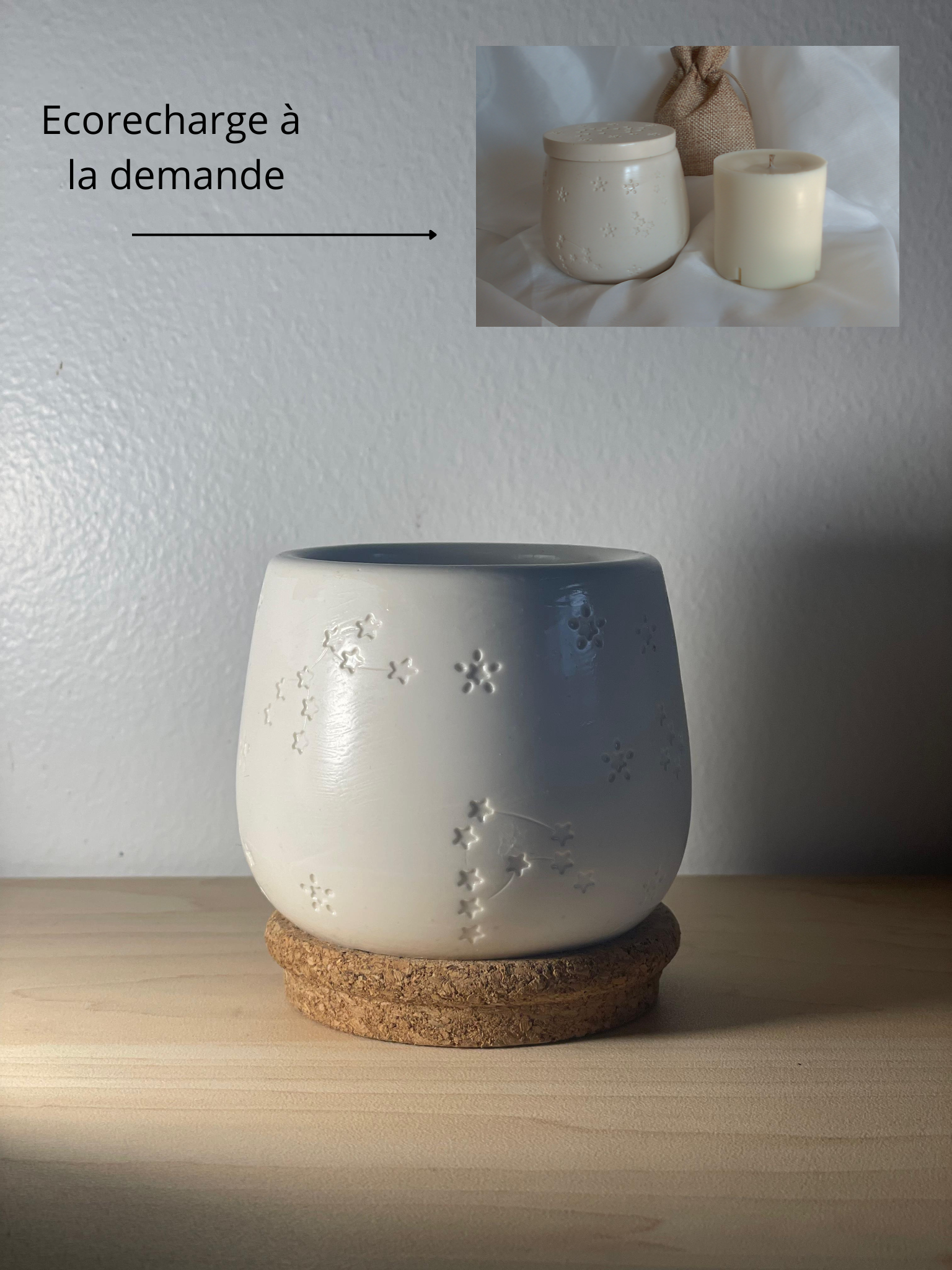 Héléa - bougie en pot jesmonite étoilé avec couvercle / Cire de soja / Fait main à Nice