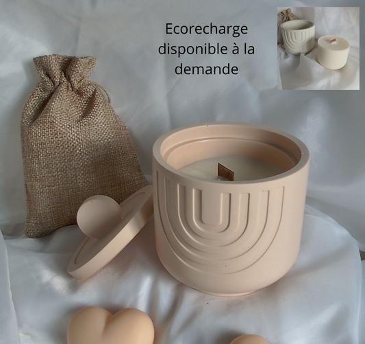Arcélia — Bougie en pot Jesmonite Arches Art Déco avec couvercle | Mèche en bois | Fait main à Nice