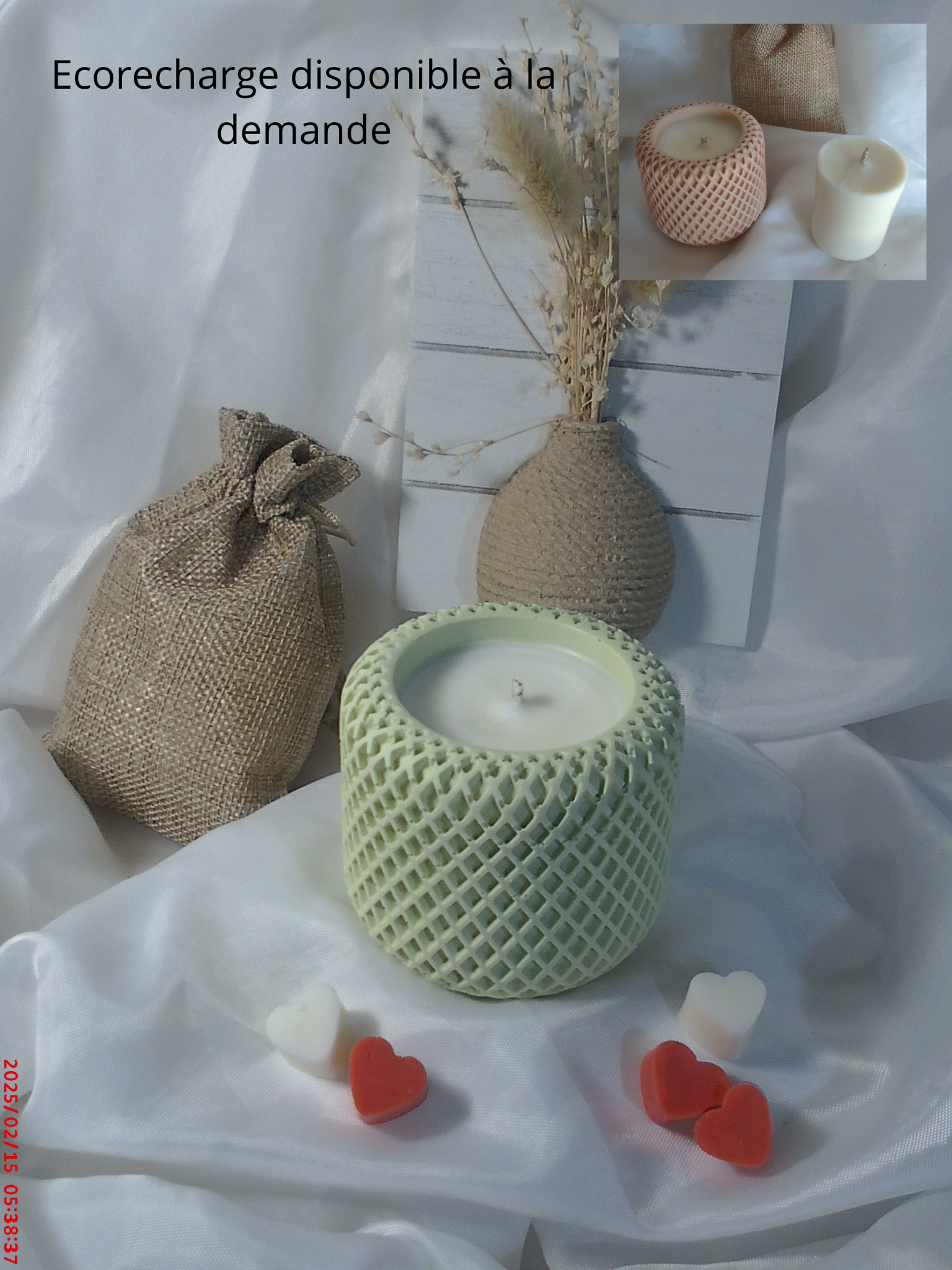 Flavéa — Bougie en pot Jesmonite Dentelle ajourée | Mèche en coton | Cire de soja | Fait main à Nice