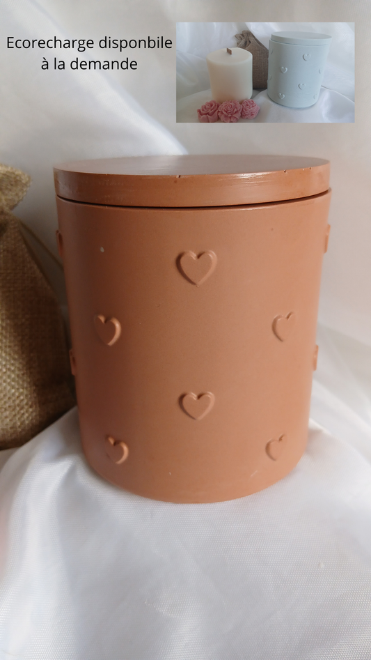 Lovéa - bougie en pot Jesmonite cœurs en relief, éco-recharge disponible - Cocon by Héléa