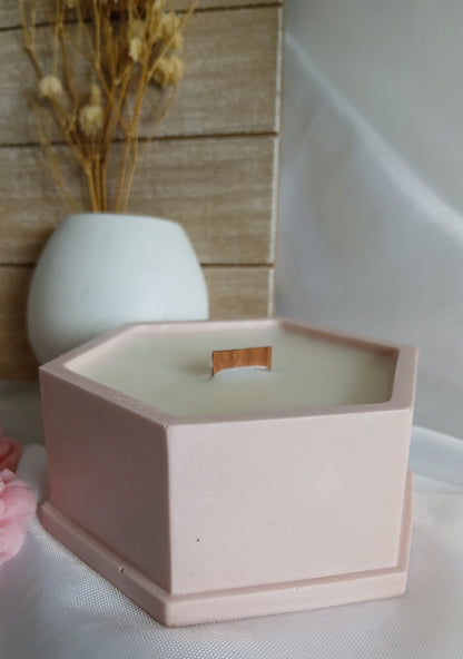Héxéa — Bougie en pot Jesmonite Hexagonal | Mèche bois ou coton | Cire de soja | Fait main à Nice